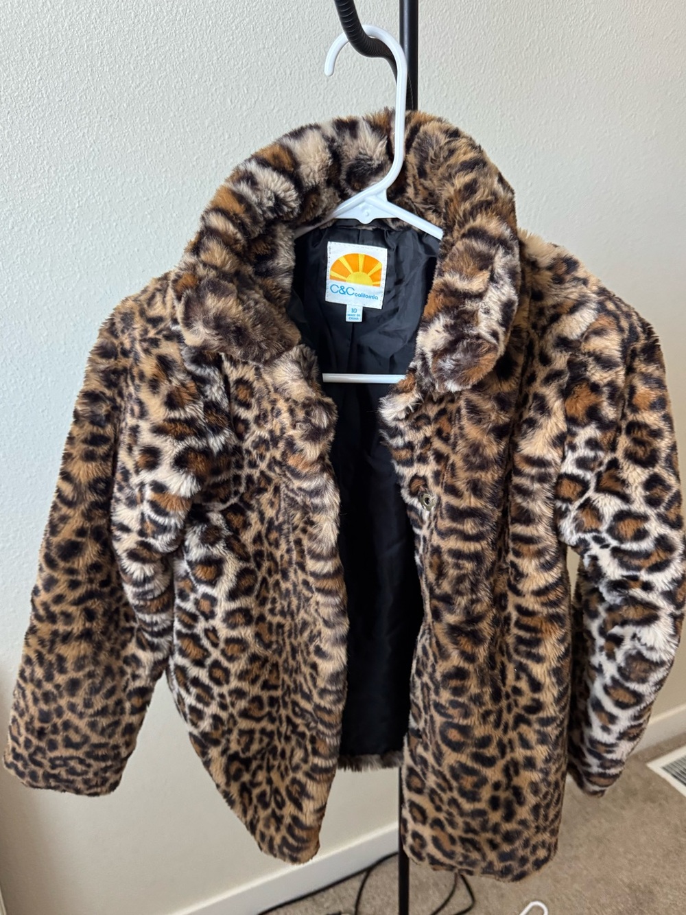 C&C California Girls' Leopard Print Faux-Fur Coat